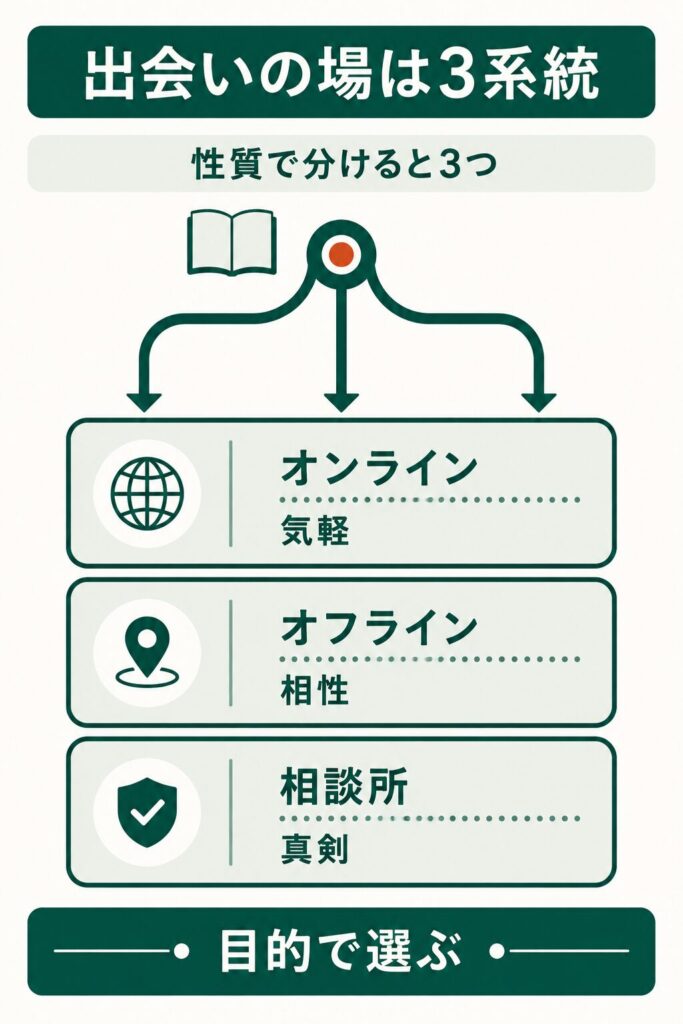 オンライン・オフライン・相談所の3系統分類図