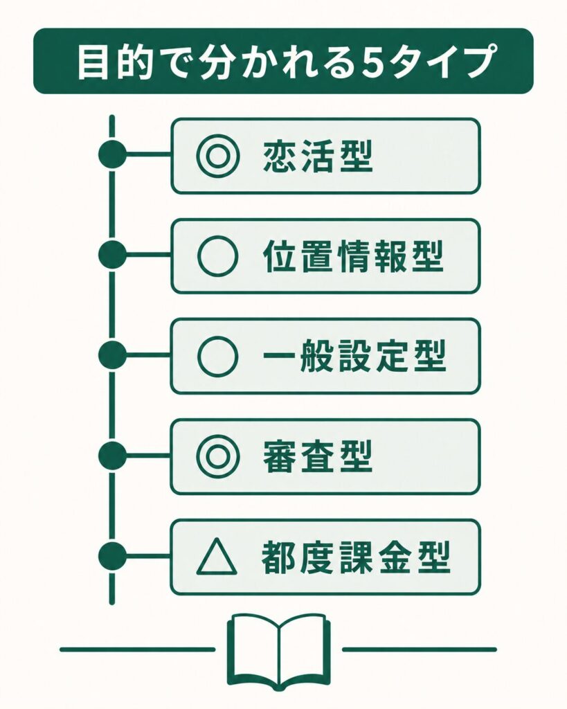 ゲイ向けアプリを目的別に5タイプへ分けた分類図