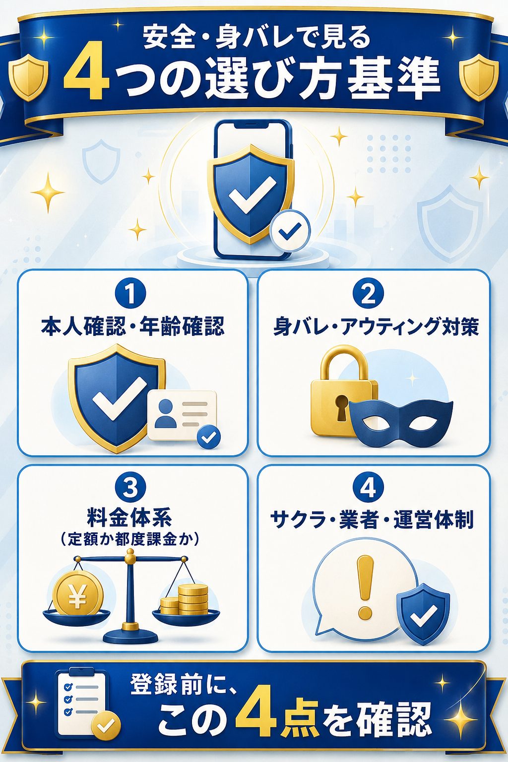 アプリ選びの4基準を示した図解