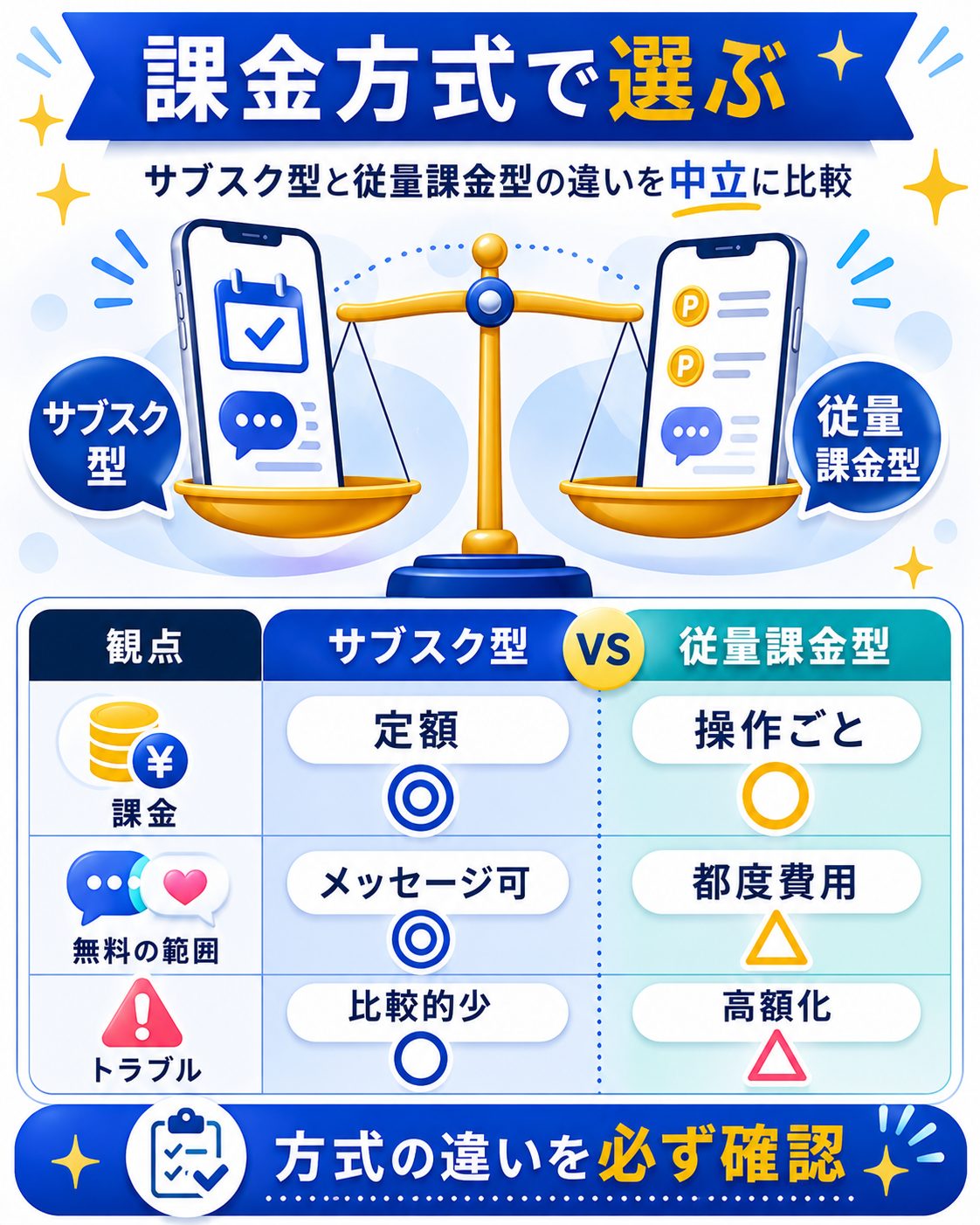 サブスク型と従量課金型の課金方式を比べた図